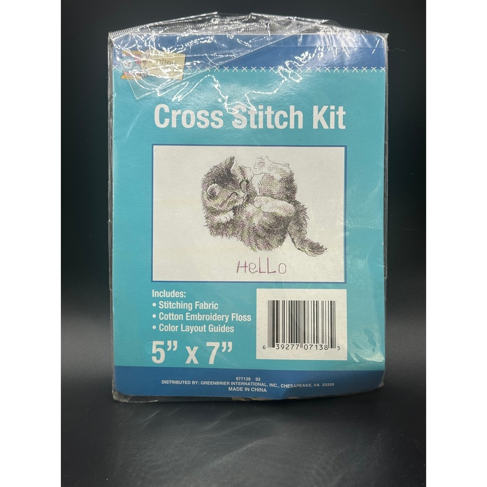 Greenbrier International Kitten Hello Cross Stitch Kit 5x7 Cat Embroidery DIY